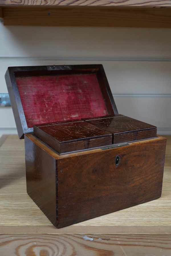 A George III tea caddy, possibly a commemorative made from the timbers of a ship, the top inset with a Tassie style white paste miniature portrait bust of a gentleman, signed ‘Wray’, after Robert Bateman Wray (II), medal